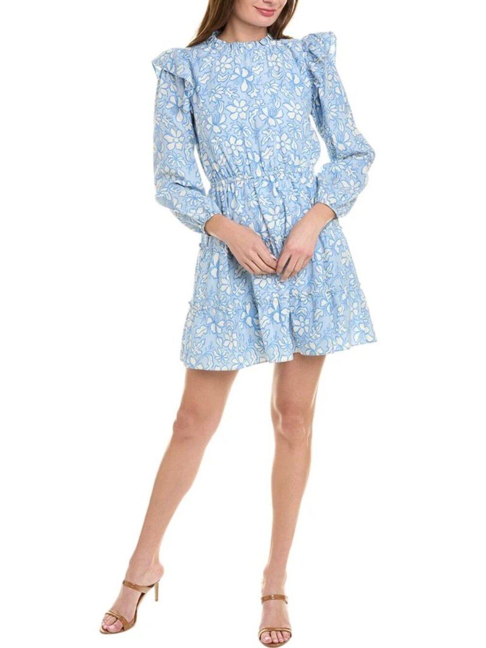 Sail to Sable ruffle neck Tiered silk-blend mini dress size S